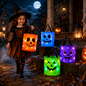 Secchiello per Dolcetti di Halloween per Bambini, Sacchetti Luminosi a Forma di Zucca, Cestini LED per Dolcetti di Halloween, Borsa Riutilizzabile per Regali e Caramelle - Product Image 2