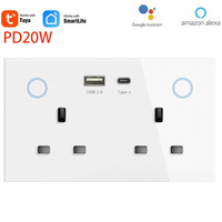 Prise murale intelligente JRUMP 147 avec double USB+C, panneau en verre, 6 prises A+C, mesure de la consommation d'énergie, Zigbee 13A, prise intelligente Tuya, prise murale UK, PD20W