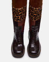 Nouvelles Bottes de Cowboy pour Femmes 2026 en Matériaux Mixtes, Imprimé Léopard, Texture Crocodile, Bottes Hautes au Genou