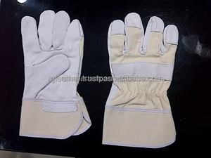 Guantes de seguridad de cuero de combinación dividida de grano blanco Guantes de trabajo industrial resistentes de doble palma Anti corte resistente al calor - Product Image 4
