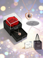 Coffret Cadeau Rose Éternelle avec Tiroir et Collier à Projection de Cœur - Cadeau Romantique pour Femme, Anniversaire de Mariage