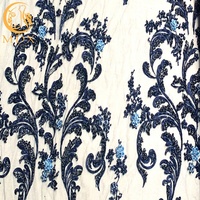 MDX Lace Hersteller Großhandel erhältlich Navy Blue Lace Mesh Bestickte Perlen und Pailletten 3D Handmade Dress Lace Fabric