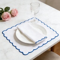 Set de table rond personnalisable en coton et lin, broderie festonnée rouge, lavable, pour mariage, fête, banquet, décoration de table