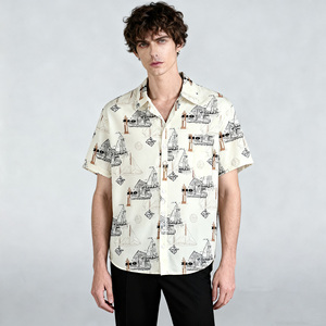 <span class=keywords><strong>เสื้อ</strong></span>เชิ้ตฮาวายแขนสั้นทรงหลวมสไตล์ญี่ปุ่นสำหรับวัยรุ่นชาย ผ้าโพลีเอสเตอร์ 100% ลายดอกไม้ - Product Image 1