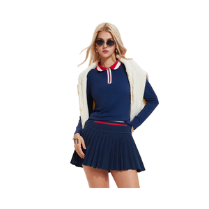 เสื้อยืดแขนยาวกีฬาวินเทจสำหรับผู้หญิงมีปกเสื้อโยคะคอวีแห้งเร็วเสื้อโปโลกลางแจ้งเทนนิส - Product Image 1