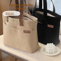 Tas Kanvas Berlapis Ganda Tugas Berat, Tas Bahu Kapasitas Besar dengan Ritsleting dan Kancing Magnetik, Tas Pelajar Seni yang Kokoh.