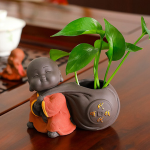 Vase à fleurs en argile violette Ruijie Little Monk, pot de culture hydroponique, ornement pour animaux de compagnie, pour table à thé, décoration de bureau - Product Image 1