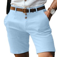 Shorts droits décontractés en lin uni pour homme, respirants, pour l'été