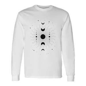T-shirt à manches longues et débardeur géométrique minimaliste monochromatique avec symboles mystiques des phases lunaires - Produit promotionnel - Product Image 1