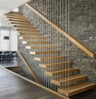 Prix d'usine Design moderne Utilisation intérieure Fils de bois Escalier flottant en verre trempé