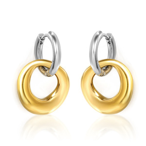 Pendientes de aro dobles de dos tonos con diseño geométrico ovalado minimalista de acero inoxidable para mujer - Product Image 1