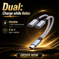 Adaptateur audio pour casque USB C vers prise jack 3,5 mm, tressé en nylon, 2 en 1, avec charge PD60W, adaptateur de type C pour iPhone 15 Samsung