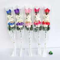 Cadeau Saint Valentin Unique Mini Bouquet Ours Rose Savon Fleurs