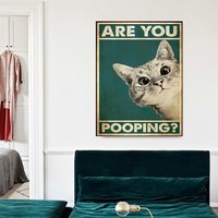 Affiche de salle de bain drôle, signe de salle de bain, impression sur toile, chat mignon, citation d'art pour peinture, image murale, décor de WC