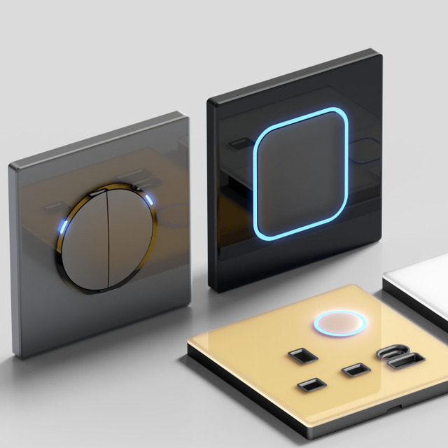 Acrylic Tempered Glass Panel UK EU Standard Wall Touch Reset Switch Socket Single Pole/Double Pole Sockets 86 146