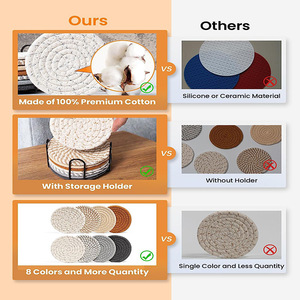 Runde Baumwollseil-Matten Saugfähige Getränkeuntersetzer Gewebte Untersetzer für Kaffeetische mit Halter zur Heimdekoration und Tischplattenschutz - Product Image 3