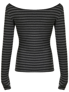 เสื้อแขนยาวทรงเข้ารูปสไตล์ INS ลายทางเปิดไหล่ Y2K สตรีทแวร์มินิมอล - Product Image 6