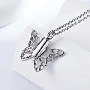 Collier Pendentif Urne Papillon en Émail pour Cendres, Bijou Funéraire en Acier Inoxydable avec Chaîne de 20 pouces et Kit de Remplissage - Product Image 3