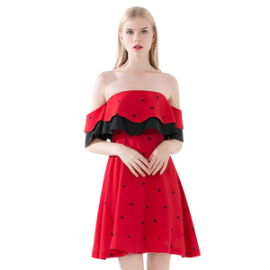2018 verano elegante del hombro casuales de <span class=keywords><strong>las</strong></span> mujeres sin tirantes vestido de volantes - Product Image 1