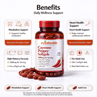 Gélules de piment de Cayenne en marque privée OEM, 120 gélules, complément alimentaire pour adultes favorisant le métabolisme et la santé cardiaque