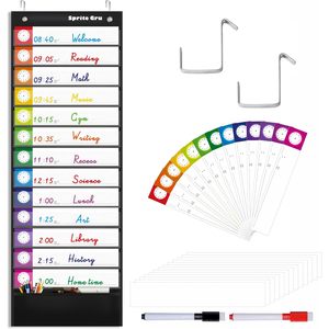 Tabla de horarios diarios con 13 bolsillos, tarjetas reutilizables, gestión del tiempo, uso en el aula - Product Image 1