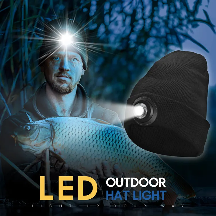 Solid Color Illuminated Beanie Hat 600 Capacity Built-in Polymer Lithium Battery Easy To Use Outdoor Sports Led Headlights