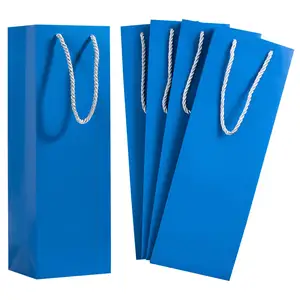 सड़ सकने कस्टम लक्जरी उच्च गुणवत्ता नीले रंग मुद्रण प्रीमियम कागज रेड वाइन व्हिस्की शैम्पेन के साथ पैकेजिंग बैग संभाल