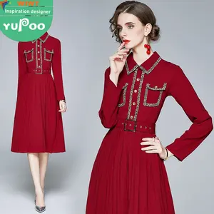 Arrivées vente 2024 nouveau style vêtements pour femmes en gros vêtements de mode revers rouge à manches longues tenue décontractée