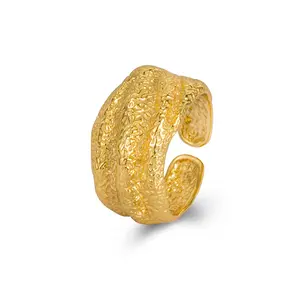 Gioielli di alta qualità design originale di nicchia con texture sabbia ampia argento sterling anello aperto in argento 925 anelli di gioielli da uomo e da donna