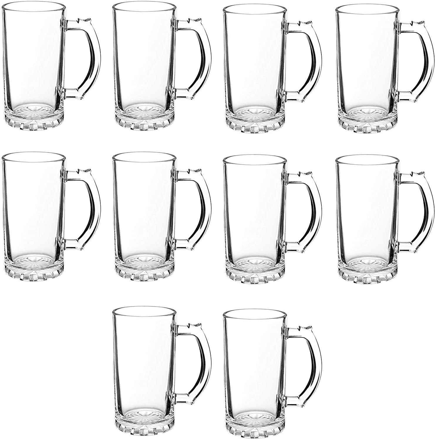 Glass Beer Mug Stein 16 oz, 10 pack, Pint Sized Beer Glasses in Bulks
