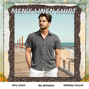 Men's <b>Linen</b> Short Sleeve Button Down <b>Shirt</b> Casual Vacation Beach <b>Summer</b> - Product Image 2