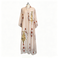 Robe élégante en polyester, robe musulmane brodée de perles et de sequins, robe arabe, abaya pour femmes, robe de mariage, robe d'été pour adultes, longueur cheville