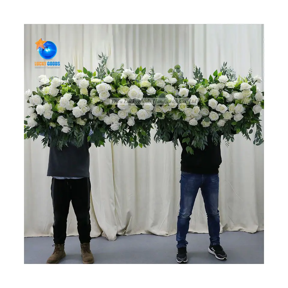 LFB1597 Bunga Mawar Putih, Hiasan <span class=keywords><strong>Pernikahan</strong></span> Gantung Daun Hijau Putih