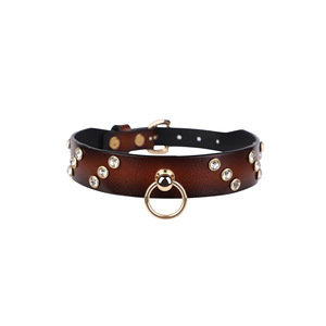Collier en cuir véritable avec chaîne dorée et strass pour femme, ensemble de bijoux tendance - Product Image 3