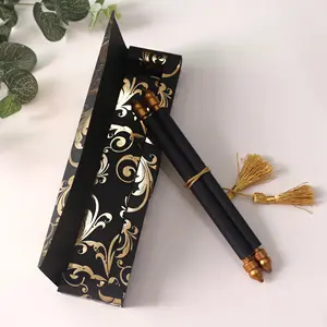 Hot Selling Unique Wedding Black Scroll Card Hot Stamping Foil Plastic Sticks And Tassel Luxury Scroll Invitations