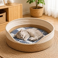 Panier tissé PAIPET pour chat, lit pour animaux de compagnie en corde de coton naturel, respirant et chaud, entrée facile, nid rond pour chat pour toutes les saisons