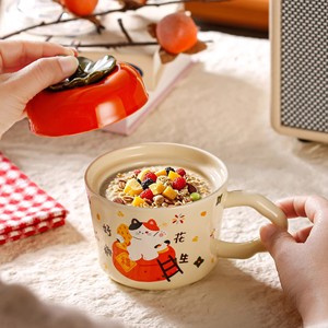 Taza de Cerámica con Tapa de Dibujos Animados Zuo Mu, Resistente al Calor, Regalo para Niñas, Invierno 2025, Pintada a Mano, Primera Calidad - Product Image 2