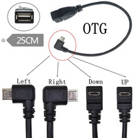 Cable adaptador de datos y carga USB-B OTG con conector en ángulo recto Micro USB B a USB 2.0 A hembra a macho, con ángulo izquierdo, arriba, abajo