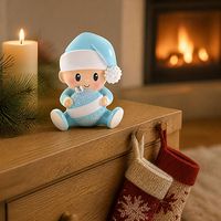 Figura de Resina de Bebé Chibi con Gorro de Santa Claus y Adorno Brillante, Nombre Personalizado, Recuerdo Navideño para Mesa o Repisa