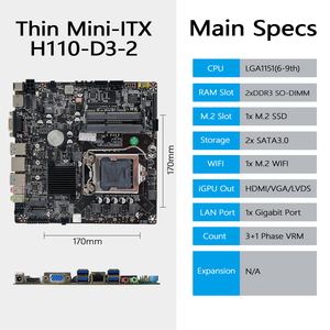 เมนบอร์ดขนาดเล็ก ITX แบบบาง H110ใหม่รองรับ <span class=keywords><strong>Intel</strong></span> Core 6th-9th เจนเนอเรชัน LGA1151 2X DDR3แรม SATA3.0 M.2มาเธอร์บอร์ด H110 ITX - Product Image 3