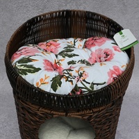 Lit pour chat en rotin PE tressé à la main, Nid pour animaux de compagnie artisanal en osier, Robuste, Facile à nettoyer, Respirant, Écologique, Mignon, Confortable, Pour intérieur, Motif feuille