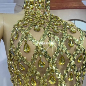 High Quality Blingbling <strong>Rhinestones</strong> Sexy Transparent <strong>Mesh</strong> Bandage Backless Halter Casual Floral Short Tank <strong>Top</strong> Women Evening - Product Image 4