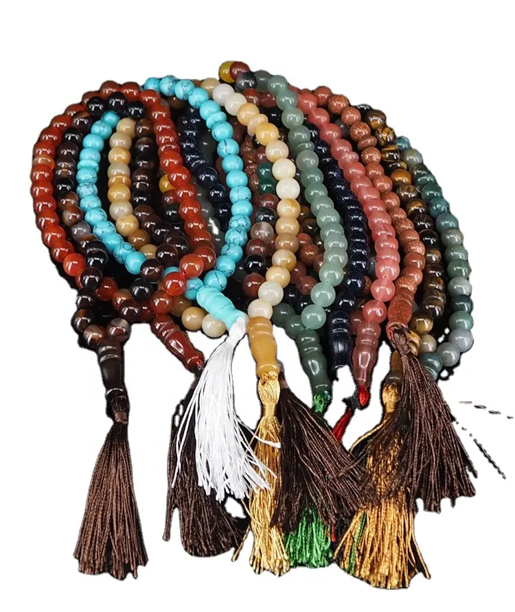 Chapelet en pierres naturelles multicolores, perles de prière musulmane, vente en gros,