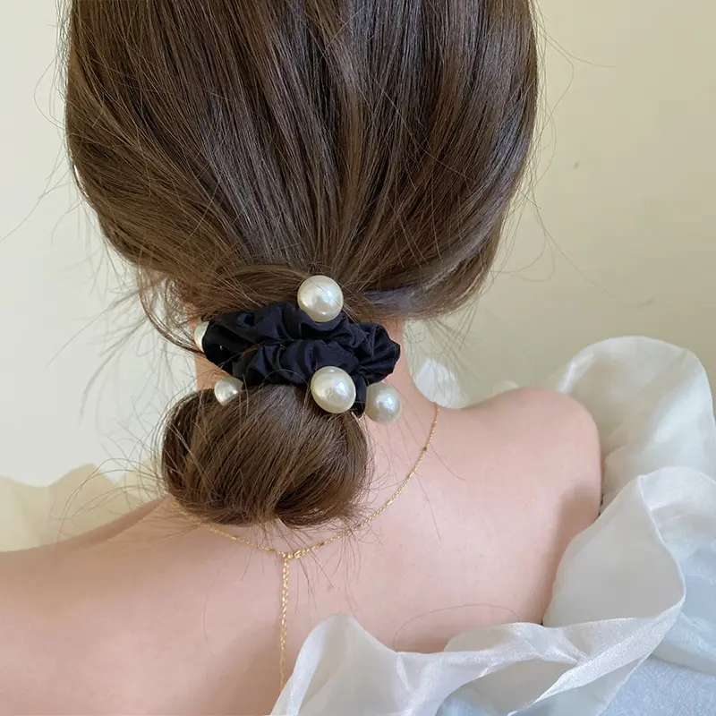 SongMay moda tendencia mujeres y niñas perla tela lazo para el cabello gran oferta pequeña fragancia cuerda para el cabello versátil Vintage accesorios para el cabello