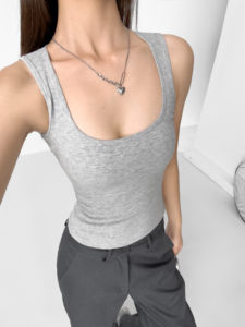 Camiseta sin mangas de algodón de alta elasticidad con cuello cuadrado, ajustada, sexy, deportiva, para <span class=keywords><strong>mujer</strong></span>, top de verano con <span class=keywords><strong>tirantes</strong></span> para chica - Product Image 6