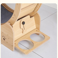 Roue d'exercice pour chat en bois avec maisonnette et marches, tapis roulant multifonctionnel pour chat avec support pour gamelle