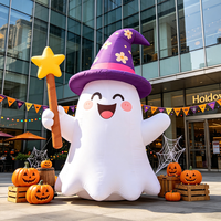 Décoration gonflable d'Halloween personnalisée, baguette lumineuse LED motif fleur violette et étoile fantôme, durable, résistante à l'eau, 6-12 pieds, pour fête/jardin