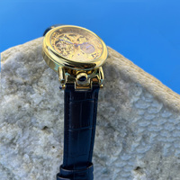 Neue Luxus Herren Automatik-Mechanische Uhr mit Skelett-Zifferblatt, Dualzeit, Sonnen- und Mondphase, Lederarmband, Fabrik-Großhandel