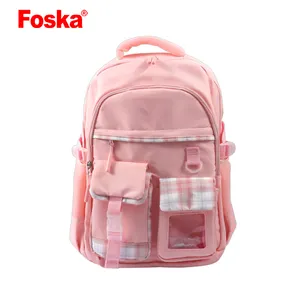 Foska trở lại trường học học sinh tiểu học Túi bé gái Ba lô màu hồng tím túi đi học