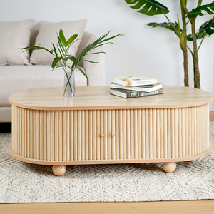 Mesa Auxiliar Ovalada Larga y Elegante de Madera Maciza con Encanto Retro, Diseño Moderno, Color Natural, Altura Ajustable, Fácil de Limpiar - Product Image 1